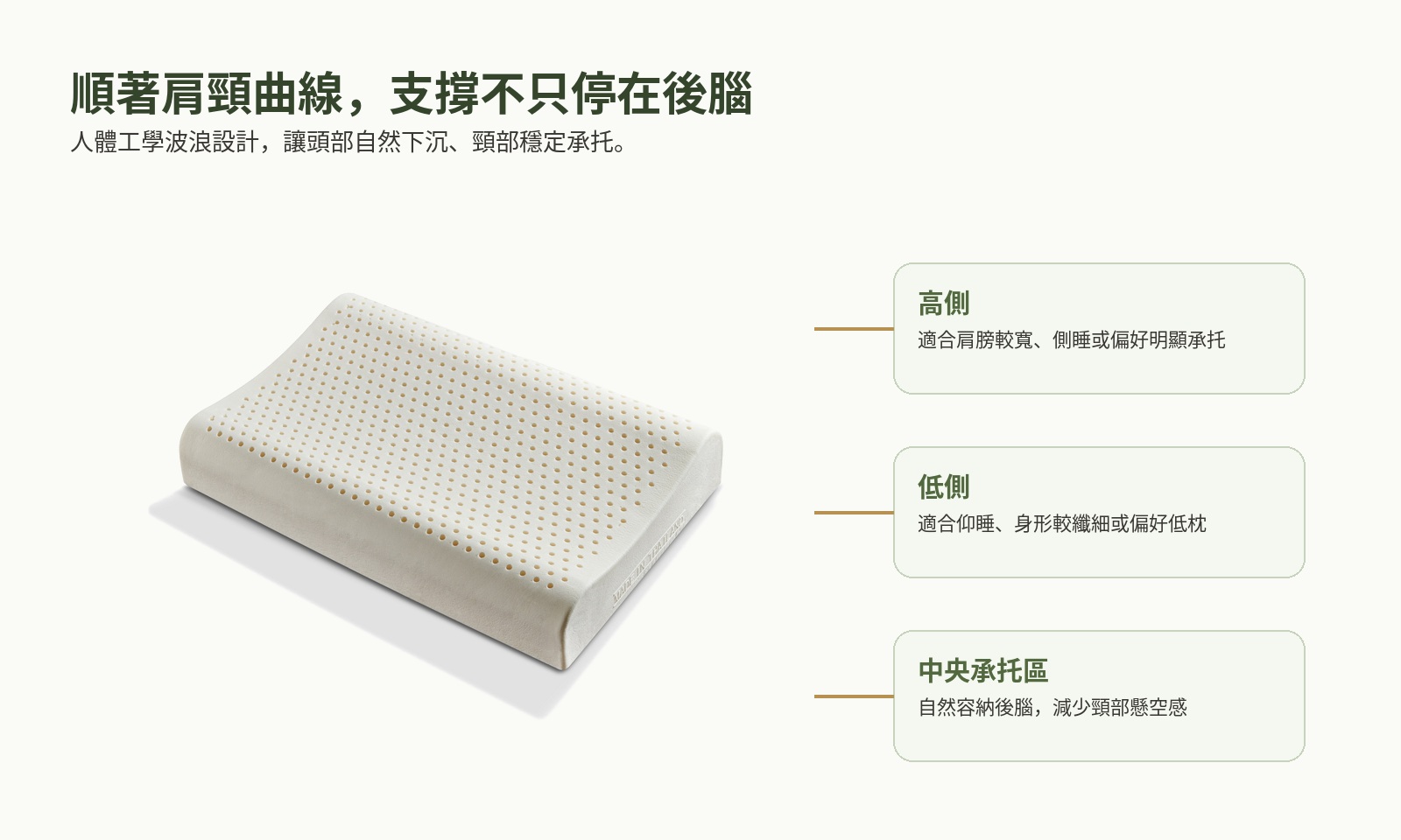 人體工學波浪與高低雙向支撐說明